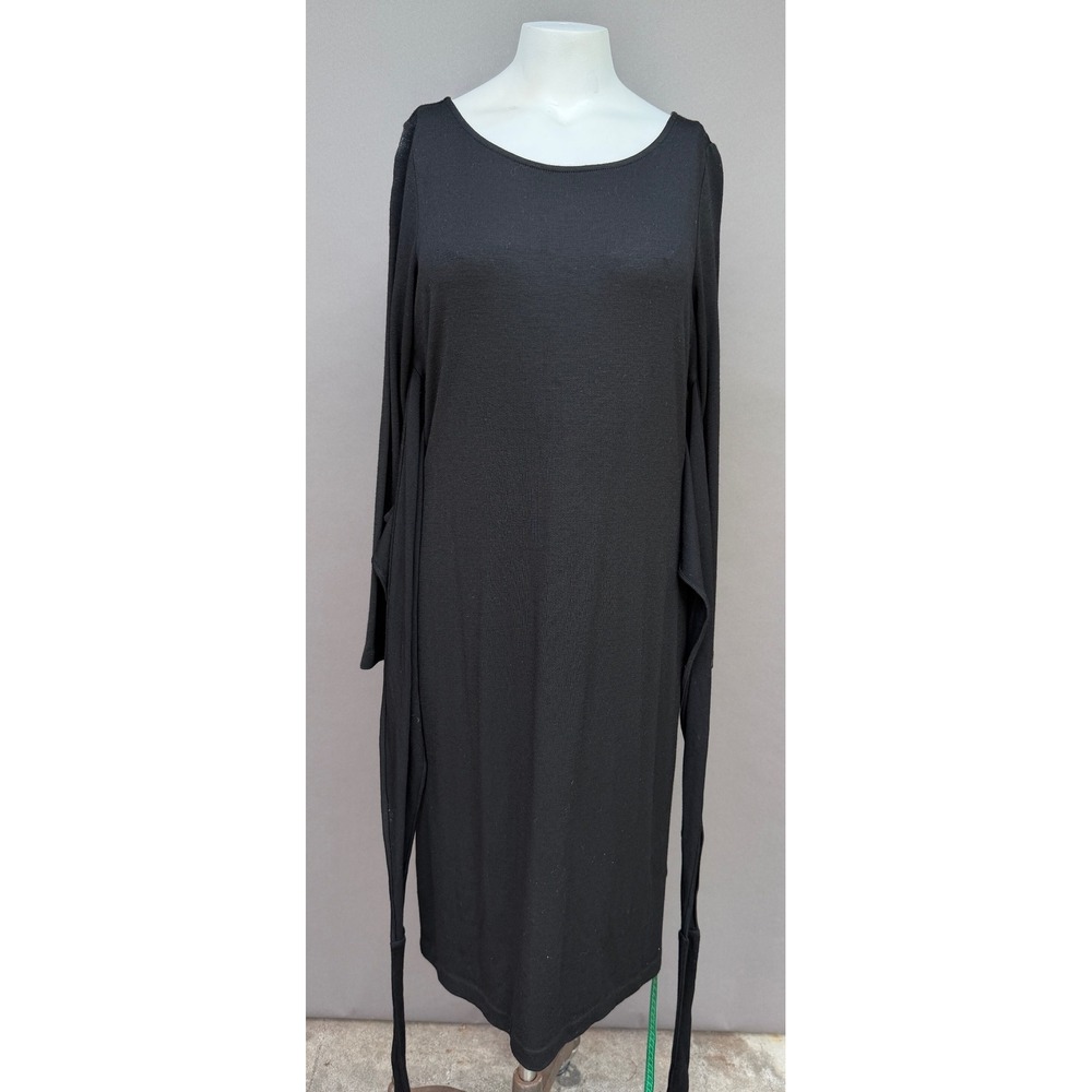 Talbots Black Long Sleeve Wrap Waist Midi Dress Large NEW Wool Desk to Dinner - Picture 2 of 13